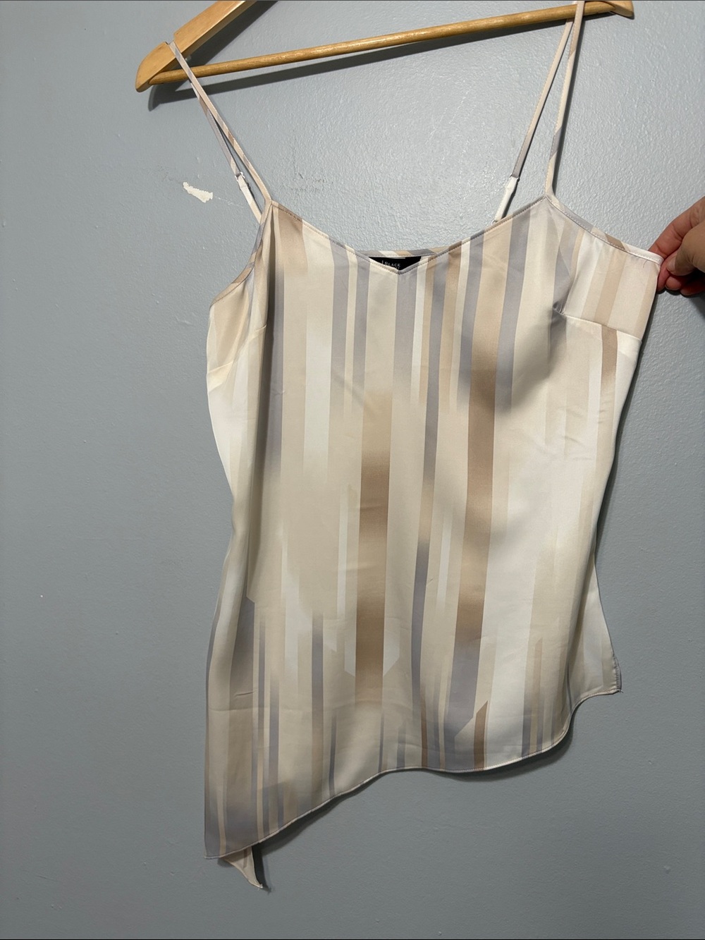 White House Black Market Beige and Cream Striped Silk Camisole